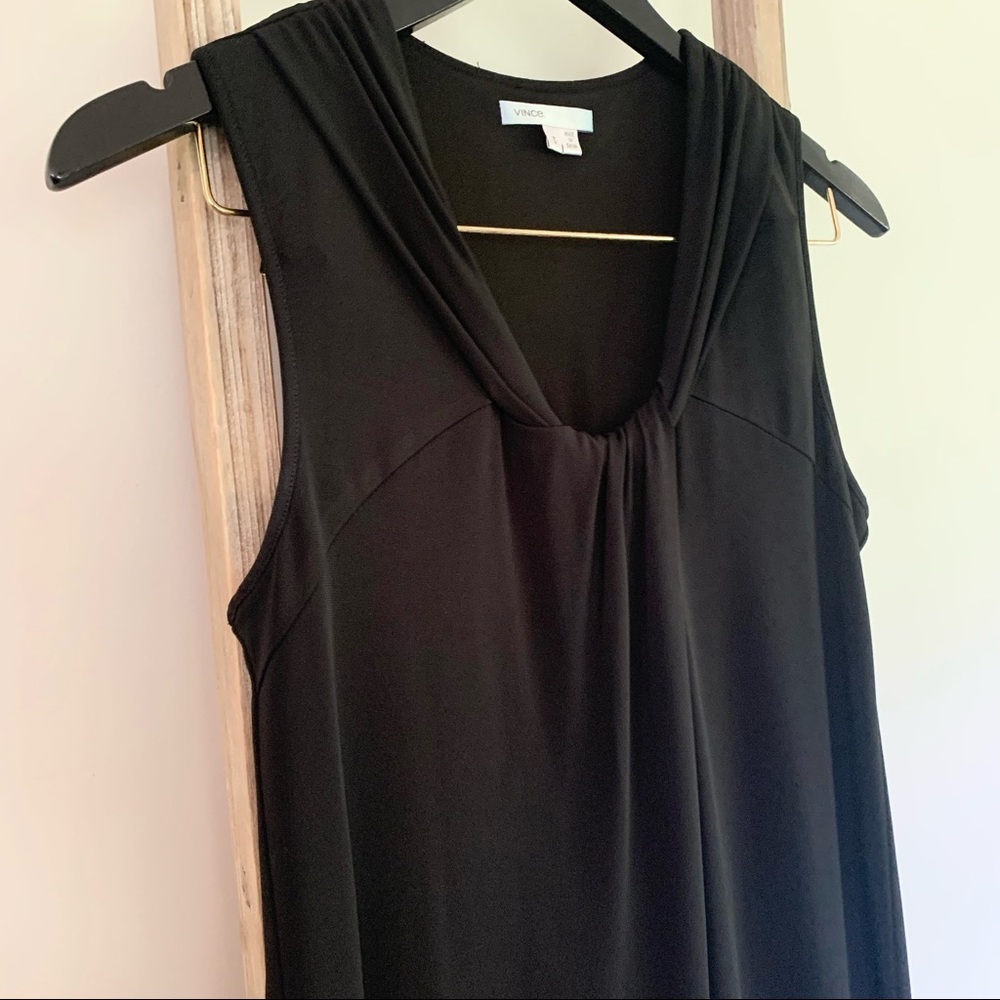 Vince Black Twisted Draped Neckline Sleeveless Sheath Dress Size Small